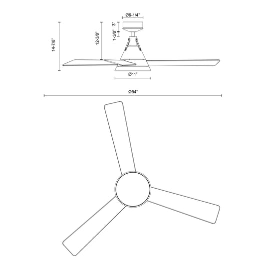 Archer 54" LED Ceiling Fan - dimension drawing [Alora-CF584054MB|CUSTOM|1]