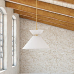 Chapelle 22" Pendant - room setting, Aged Gold/White Linen [Alora-PD543022AGWL|CUSTOM|4]