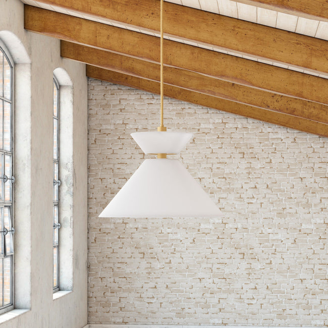 Chapelle 22" Pendant - room setting, Aged Gold/White Linen [Alora-PD543022AGWL|CUSTOM|4]