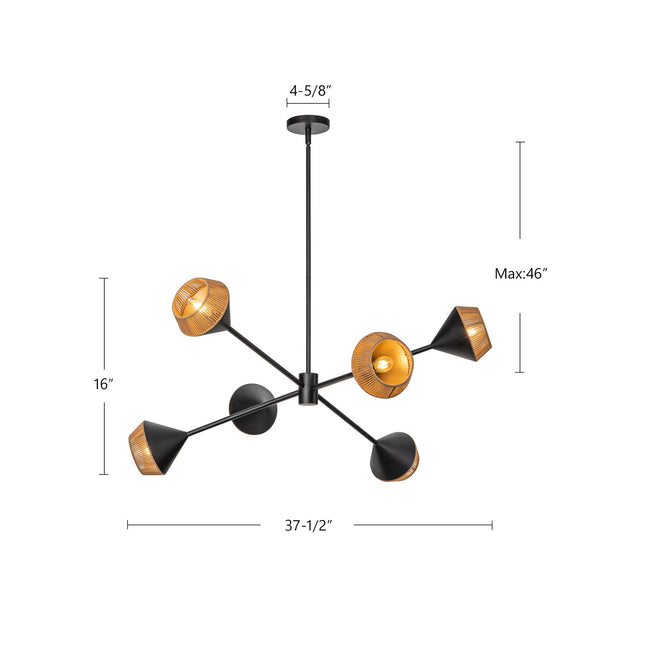 Daphne 38" 6-Light Chandelier - dimension drawing [Alora-CH633638MBBR|CUSTOM|1]