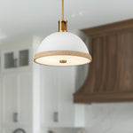 Doral Pendant - room setting, Matte White/Vintage Brass [Alora-PD331016MWVB|CUSTOM|1]