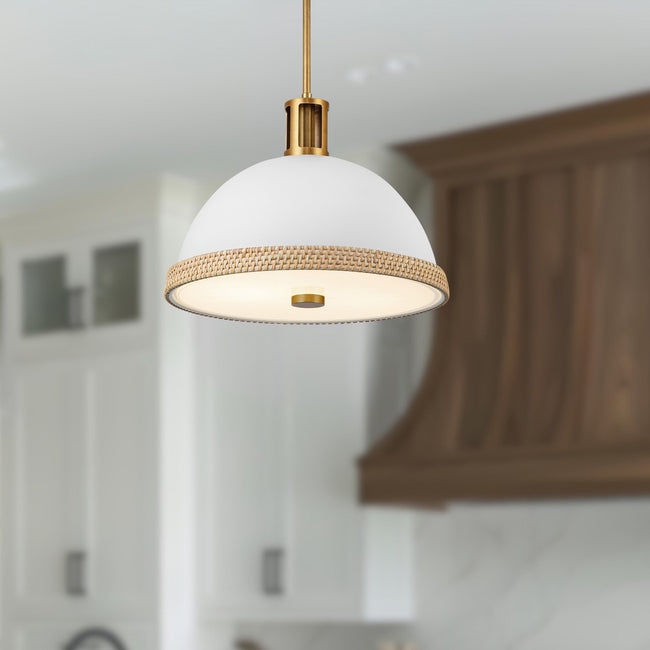 Doral Pendant - room setting, Matte White/Vintage Brass [Alora-PD331016MWVB|CUSTOM|1]