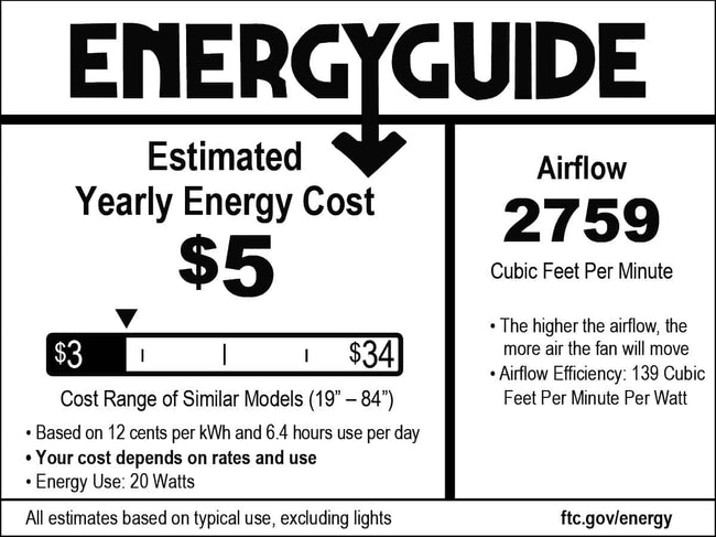 Modern Fan Co Arbor DC 54" Flush Mount Ceiling Fan - Damp Rated - EnergyGuide label (EGL_ArborFlushDC_54.jpg) [Modern Fan Co-ARB-FM-GW-54-EB-NL-WC|CUSTOM|11]