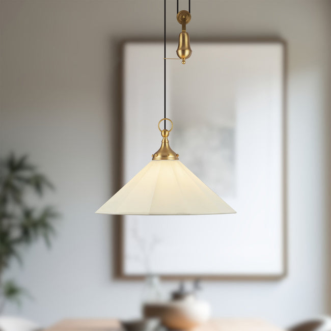 Ellen 20" Pendant - room setting, Brushed Gold/White Linen [Alora-PD447120BGWL|CUSTOM|2]
