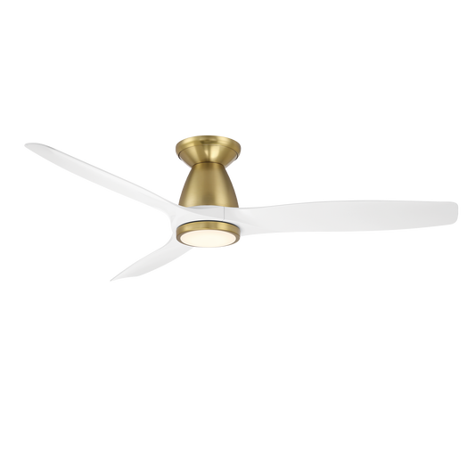 Modern Forms Fans Skylark 54" 3-Blade Flush Mount Ceiling Fan with Light - 6 Speed, Wet Rated, ENERGY STAR® Certified - Soft Brass/Matte White Finish with Matte White Blades, LED 2700K [Modern Forms Fans-FH-W2202-54L27SBMW|MAIN]