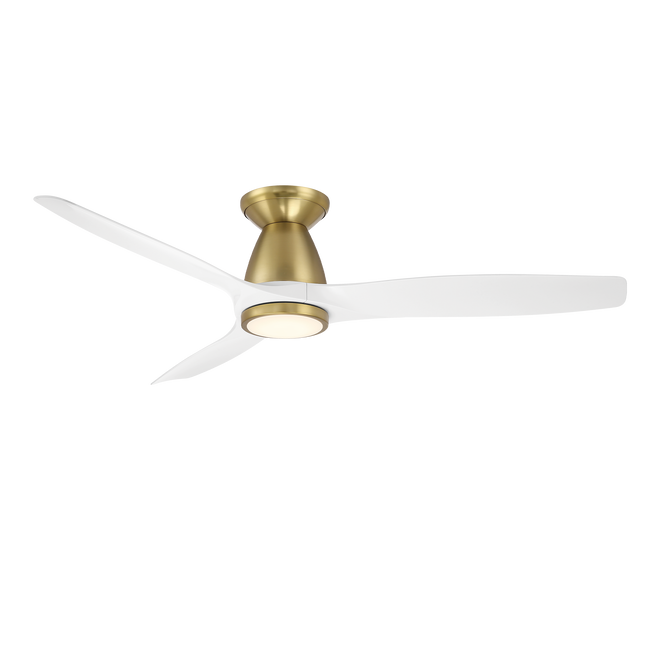 Modern Forms Fans Skylark 54" 3-Blade Flush Mount Ceiling Fan with Light - 6 Speed, Wet Rated, ENERGY STAR® Certified - Soft Brass/Matte White Finish with Matte White Blades, LED 2700K [Modern Forms Fans-FH-W2202-54L27SBMW|MAIN]