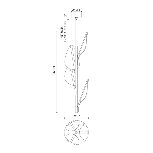 Flora LED Multi-Light Pendant - dimension drawing 2 [Alora-PD321104NB|CUSTOM|2]