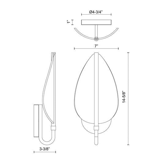 Flora 7" LED Wall and Vanity Light - dimension drawing [Alora-WV321101NB|CUSTOM|1]
