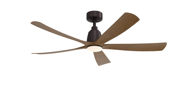 Fanimation Kute5 52 inch ceiling fan, Black with Koa blades, shown with the LK8534 light kit [Fanimation-FPD5534BLK|CUSTOM|7]