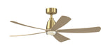 Fanimation Kute5 52 inch ceiling fan, Brushed Satin Brass with Natural blades, shown with the LK8560 double-walled light kit [Fanimation-FPD5534BSN|CUSTOM|5]