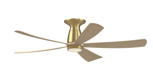 Fanimation Kute5 52 inch ceiling fan, Brushed Satin Brass with Natural blades, shown with the LK8561 knurled light kit, close-to-ceiling mount (CCK8534) [Fanimation-FPD5534BSN|CUSTOM|7]