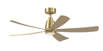 Fanimation Kute5 52 inch ceiling fan, Brushed Satin Brass with Natural blades, shown with the LK8561 knurled light kit [Fanimation-FPD5534BSN|CUSTOM|8]