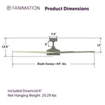 Fanimation FPD6605AGP Brawn 64" Ceiling Fan, Antique Graphite: product dimensions diagram [Fanimation-FPD6605AGP|CUSTOM|2]