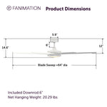 Fanimation FPD6605MW Brawn 64" Ceiling Fan, Matte White: product dimensions diagram [Fanimation-FPD6605MW|CUSTOM|2]