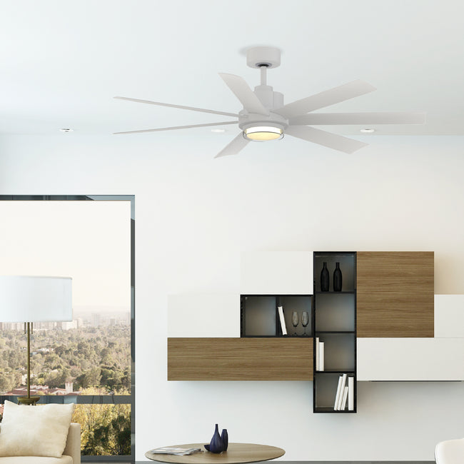 Fanimation FPD6865MWW Pendry 56 56" Ceiling Fan, Matte White: shown in a room setting [Fanimation-FPD6865MWW|CUSTOM|1]