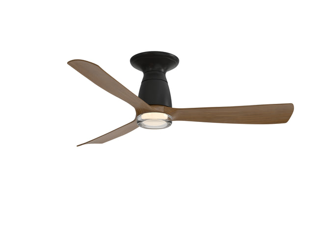 Fanimation FPD8547BLK Kute 44 44" Ceiling Fan, Black with Koa blades: shown with the LK8560 double-walled light kit, flush mounted with the CCK8534 kit [Fanimation-FPD8547BLK|CUSTOM|2]