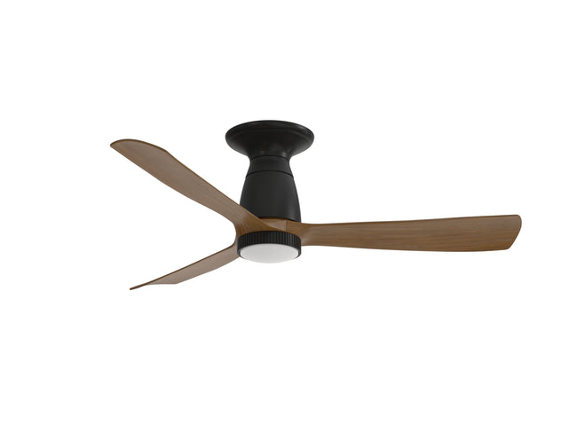 Fanimation FPD8547BLK Kute 44 44" Ceiling Fan, Black with Koa blades: shown with the LK8561 knurled light kit, flush mounted with the CCK8534 kit [Fanimation-FPD8547BLK|CUSTOM|5]