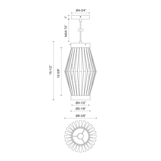Hana 9" Pendant - dimension drawing 2 [Alora-PD434509AGOP|CUSTOM|2]