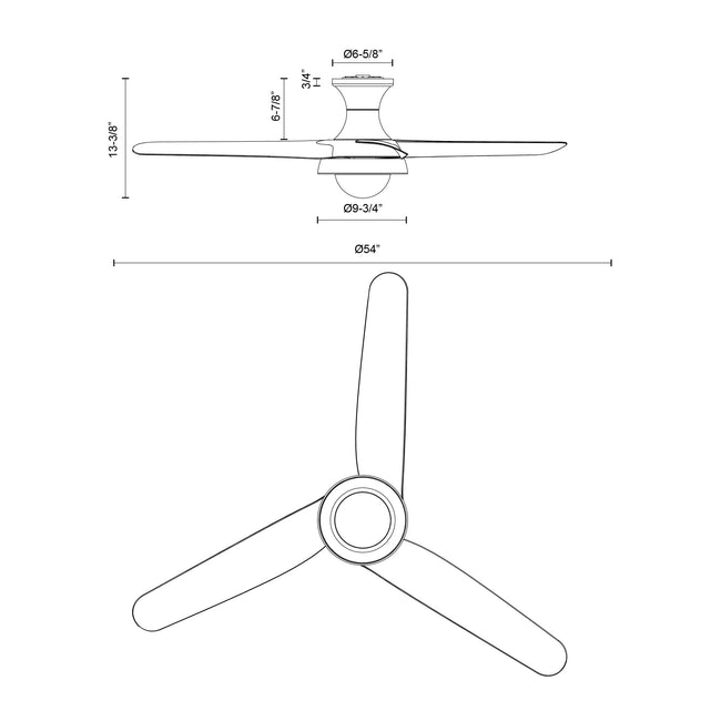 Rubio-H 54" LED Ceiling Fan - dimension drawing [Alora-HF522054MB|CUSTOM|1]