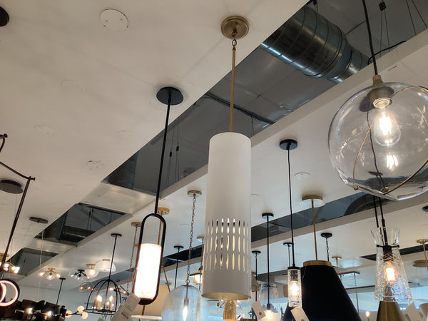 One Light Pendant from the Dash Collection in Aged Brass and White Finish by Capital Lighting (Clearance Display, Final Sale)