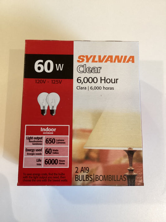 60 Watt A19 Incandescent, Medium Base, 120V-125V (2-Pack) Light Bulb by Sylvania
