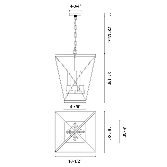 Lattice 16" 4-Light Pendant - dimension drawing [Alora-PD309616UB|CUSTOM|1]