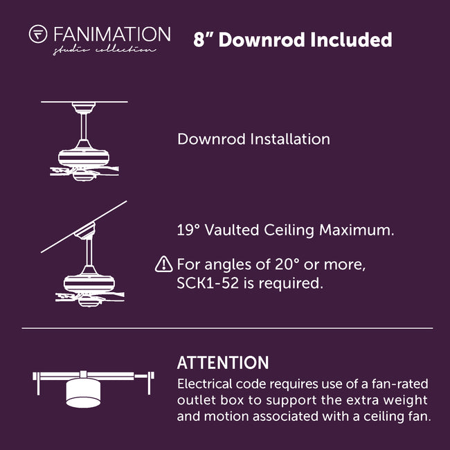 Fanimation LP3072LGR Archive - 24 inch - GR with WE Blades and LED LK: downrod and installation notes [Fanimation-LP3072LGR|CUSTOM|8]