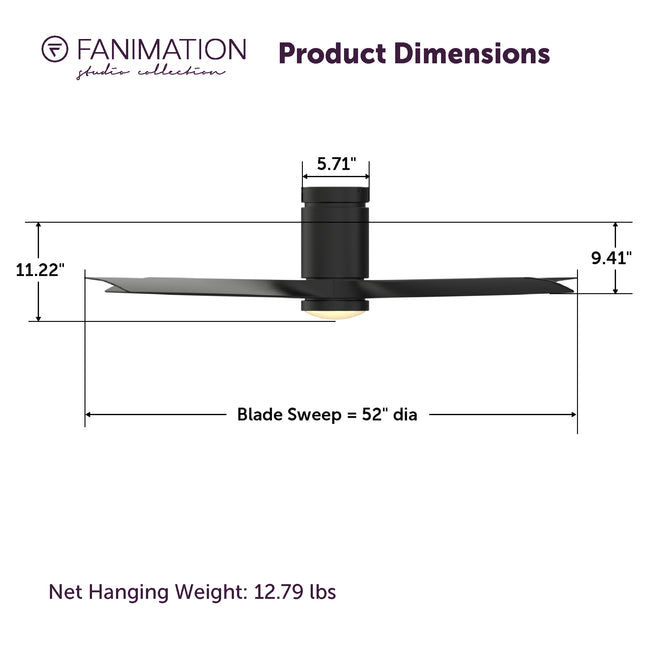 Fanimation LP6804LBL AireFlush - 52 inch - BL with BL Blades and LED LK: product dimensions diagram [Fanimation-LP6804LBL|CUSTOM|5]