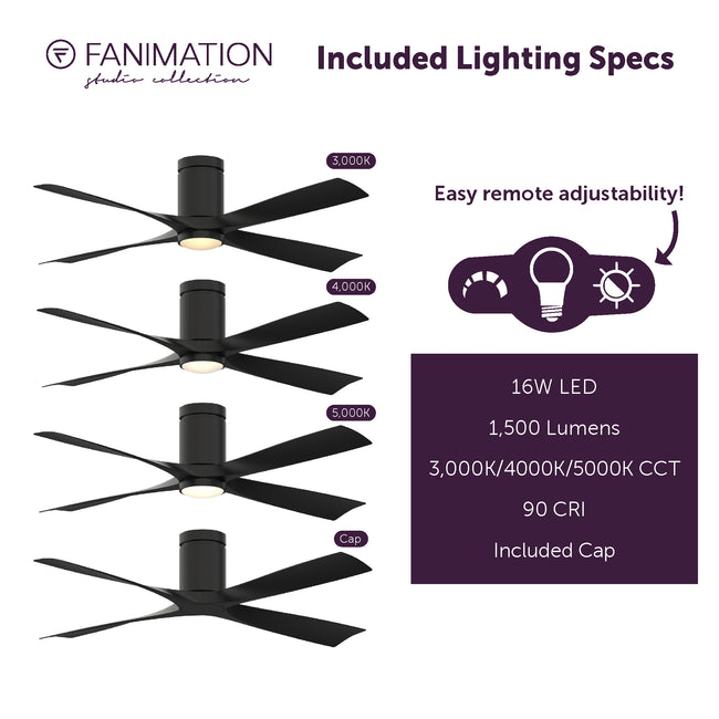 Fanimation LP6804LBL AireFlush - 52 inch - BL with BL Blades and LED LK: included lighting specs [Fanimation-LP6804LBL|CUSTOM|7]