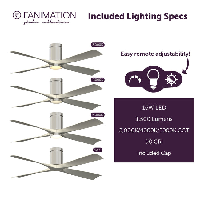 Fanimation LP6804LBN AireFlush - 52 inch - BN with BN Blades and LED LK: included lighting specs [Fanimation-LP6804LBN|CUSTOM|7]