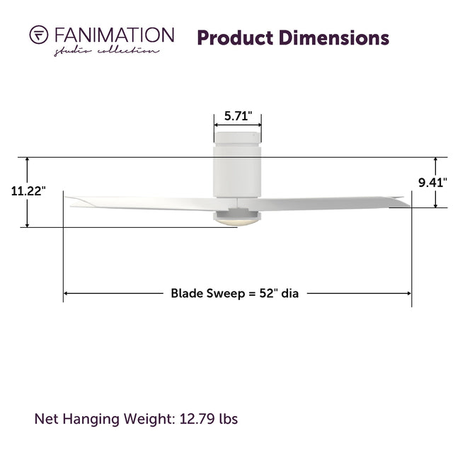 Fanimation LP6804LMW AireFlush - 52 inch - MW with MW Blades and LED LK: product dimensions diagram [Fanimation-LP6804LMW|CUSTOM|5]