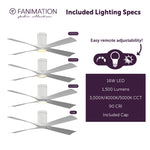 Fanimation LP6804LMW AireFlush - 52 inch - MW with MW Blades and LED LK: included lighting specs [Fanimation-LP6804LMW|CUSTOM|7]