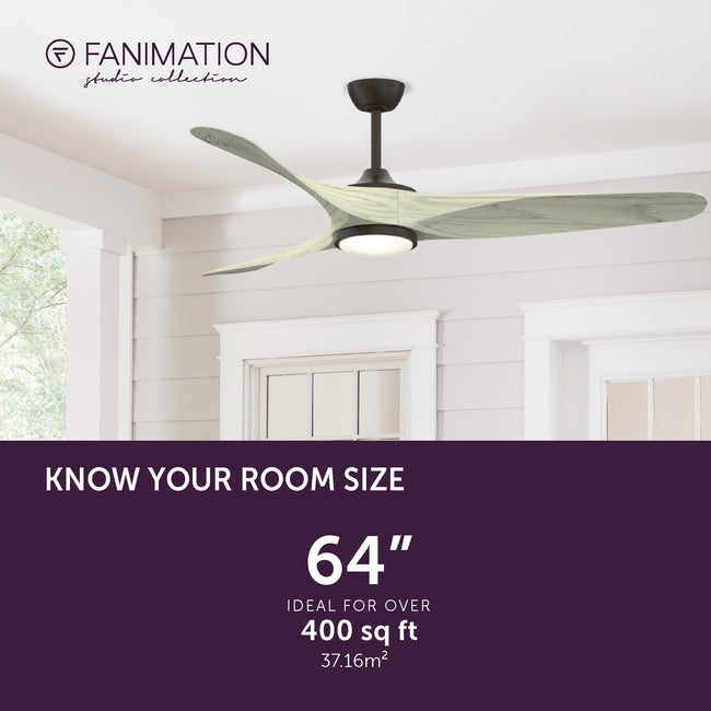 Fanimation LP6821LAZ Yardley - 64 inch - AZ with Light Oak Blade and LED LK: room size guide [Fanimation-LP6821LAZ|CUSTOM|4]