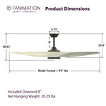 Fanimation LP6821LAZ Yardley - 64 inch - AZ with Light Oak Blade and LED LK: product dimensions diagram [Fanimation-LP6821LAZ|CUSTOM|5]