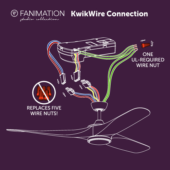 Fanimation LP6821LAZ Yardley - 64 inch - AZ with Light Oak Blade and LED LK: KwikWire wiring connection card [Fanimation-LP6821LAZ|CUSTOM|10]