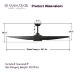 Fanimation LP6821LBL Yardley - 64 inch - BL with BL Blade and LED LK: product dimensions diagram [Fanimation-LP6821LBL|CUSTOM|5]