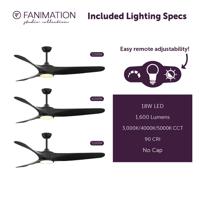 Fanimation LP6821LBL Yardley - 64 inch - BL with BL Blade and LED LK: included lighting specs [Fanimation-LP6821LBL|CUSTOM|7]