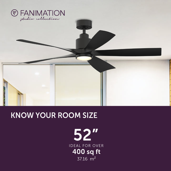 Fanimation LP6834LBL Kwint - 52 inch - BL with BL Blades and LED LK: room size guide [Fanimation-LP6834LBL|CUSTOM|4]