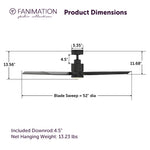 Fanimation LP6834LBL Kwint - 52 inch - BL with BL Blades and LED LK: product dimensions diagram [Fanimation-LP6834LBL|CUSTOM|5]
