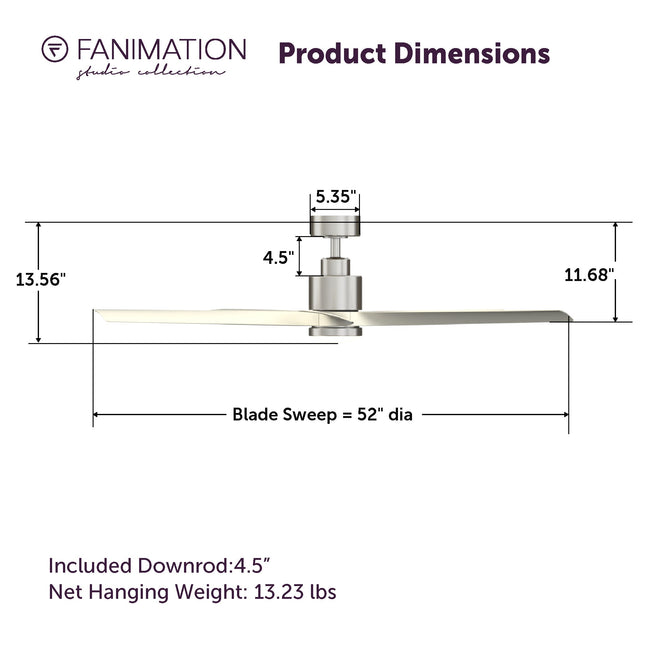 Fanimation LP6834LBN Kwint - 52 inch - BN with BN Blades and LED LK: product dimensions diagram [Fanimation-LP6834LBN|CUSTOM|5]