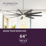 Fanimation LP6864LBN SixtyFour - 64 inch - BN with BL Blade and LED LK: room size guide [Fanimation-LP6864LBN|CUSTOM|4]