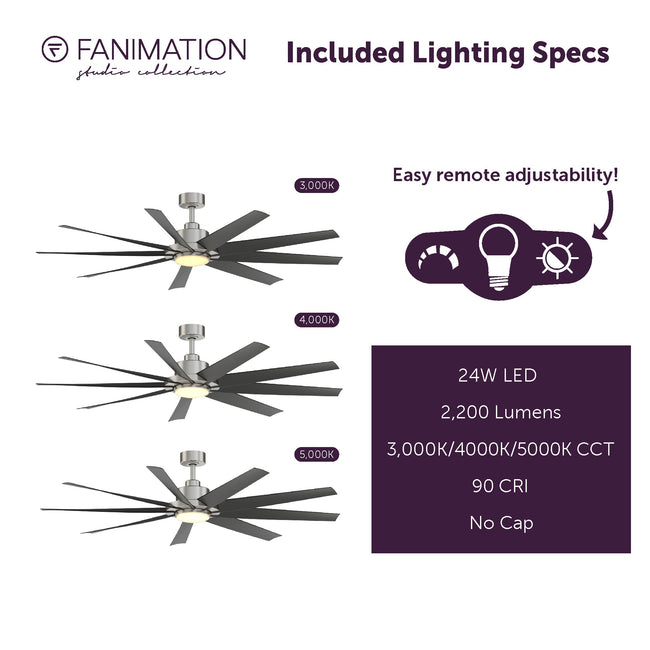 Fanimation LP6864LBN SixtyFour - 64 inch - BN with BL Blade and LED LK: included lighting specs [Fanimation-LP6864LBN|CUSTOM|7]
