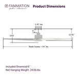 Fanimation LP6864LMW SixtyFour - 64 inch - MW with MW Blade and LED LK: product dimensions diagram [Fanimation-LP6864LMW|CUSTOM|5]