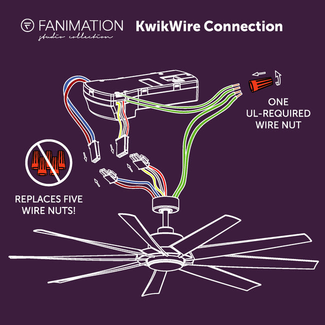 Fanimation LP6864LMW SixtyFour - 64 inch - MW with MW Blade and LED LK: KwikWire wiring connection card [Fanimation-LP6864LMW|CUSTOM|10]