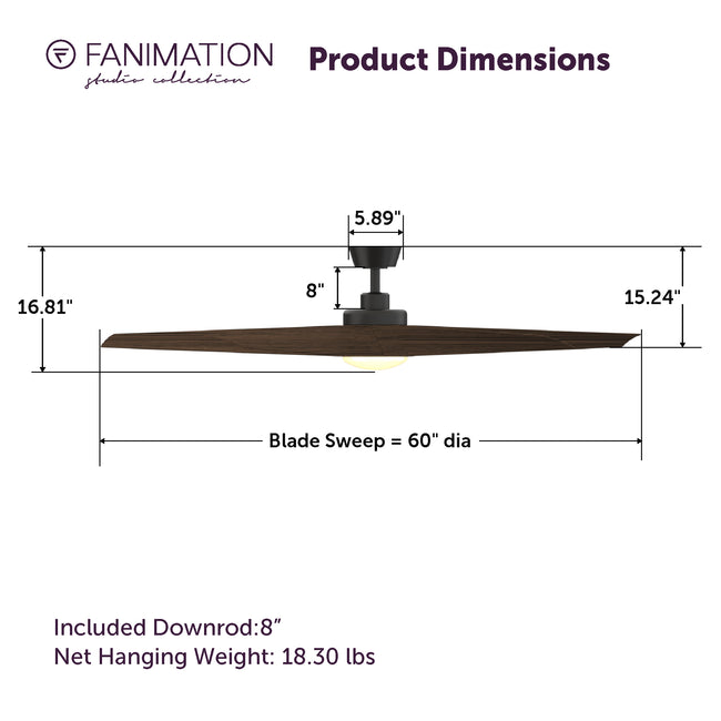 Fanimation LP7614LAZ Radius - 60 inch - AZ with Bourbon Blades and LED LK: product dimensions diagram [Fanimation-LP7614LAZ|CUSTOM|5]