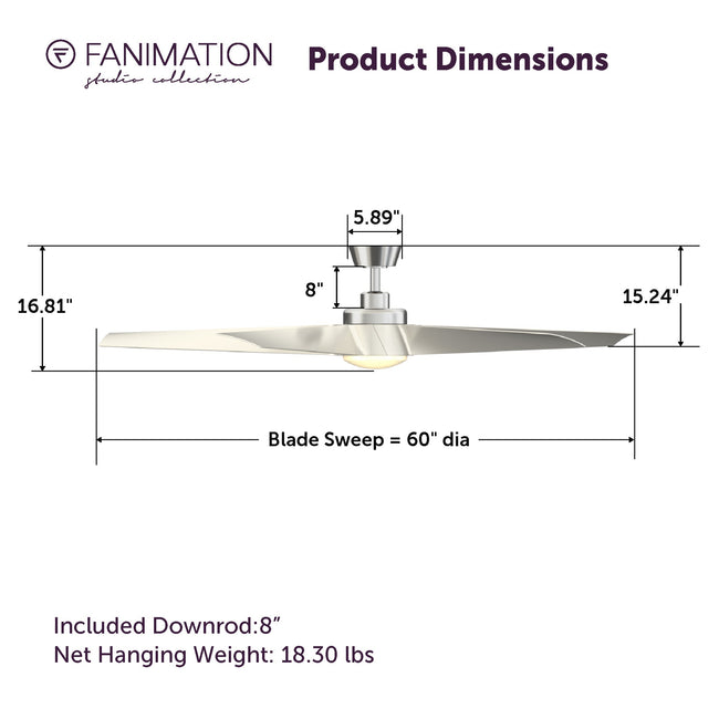 Fanimation LP7614LBN Radius - 60 inch - BN with GRY Blades and LED LK: product dimensions diagram [Fanimation-LP7614LBN|CUSTOM|5]