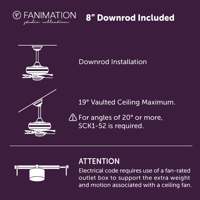 Fanimation LP7614LBN Radius - 60 inch - BN with GRY Blades and LED LK: downrod and installation notes [Fanimation-LP7614LBN|CUSTOM|8]