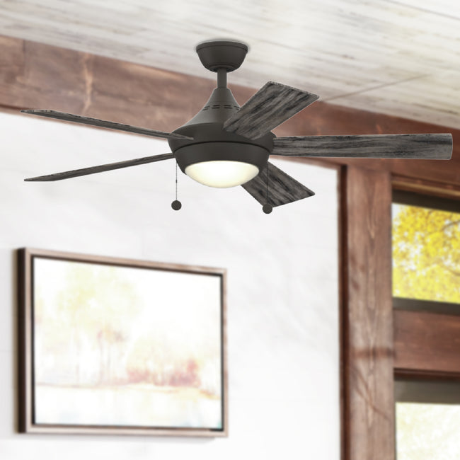 Fanimation LP7653LGR AireDrop Pull Chain - 48 inch - GR with WE and LED LK: shown installed in a room [Fanimation-LP7653LGR|CUSTOM|3]