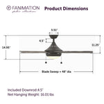 Fanimation LP7653LGR AireDrop Pull Chain - 48 inch - GR with WE and LED LK: product dimensions diagram [Fanimation-LP7653LGR|CUSTOM|5]