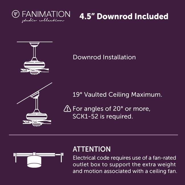 Fanimation LP7653LGR AireDrop Pull Chain - 48 inch - GR with WE and LED LK: downrod and installation notes [Fanimation-LP7653LGR|CUSTOM|8]
